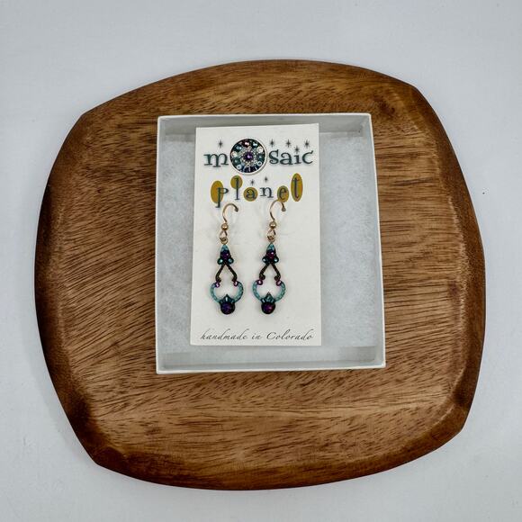 Mosaic Planet Geometric Chandelier Drop Dangle Earrings Beaded Multicolor OS - Picture 4 of 5